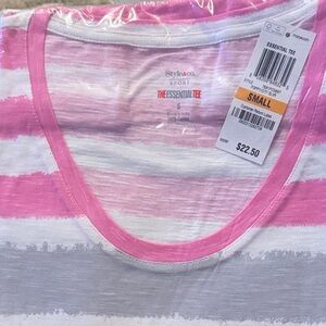 Style & Co. Pink and White Short Sleeve Tee
